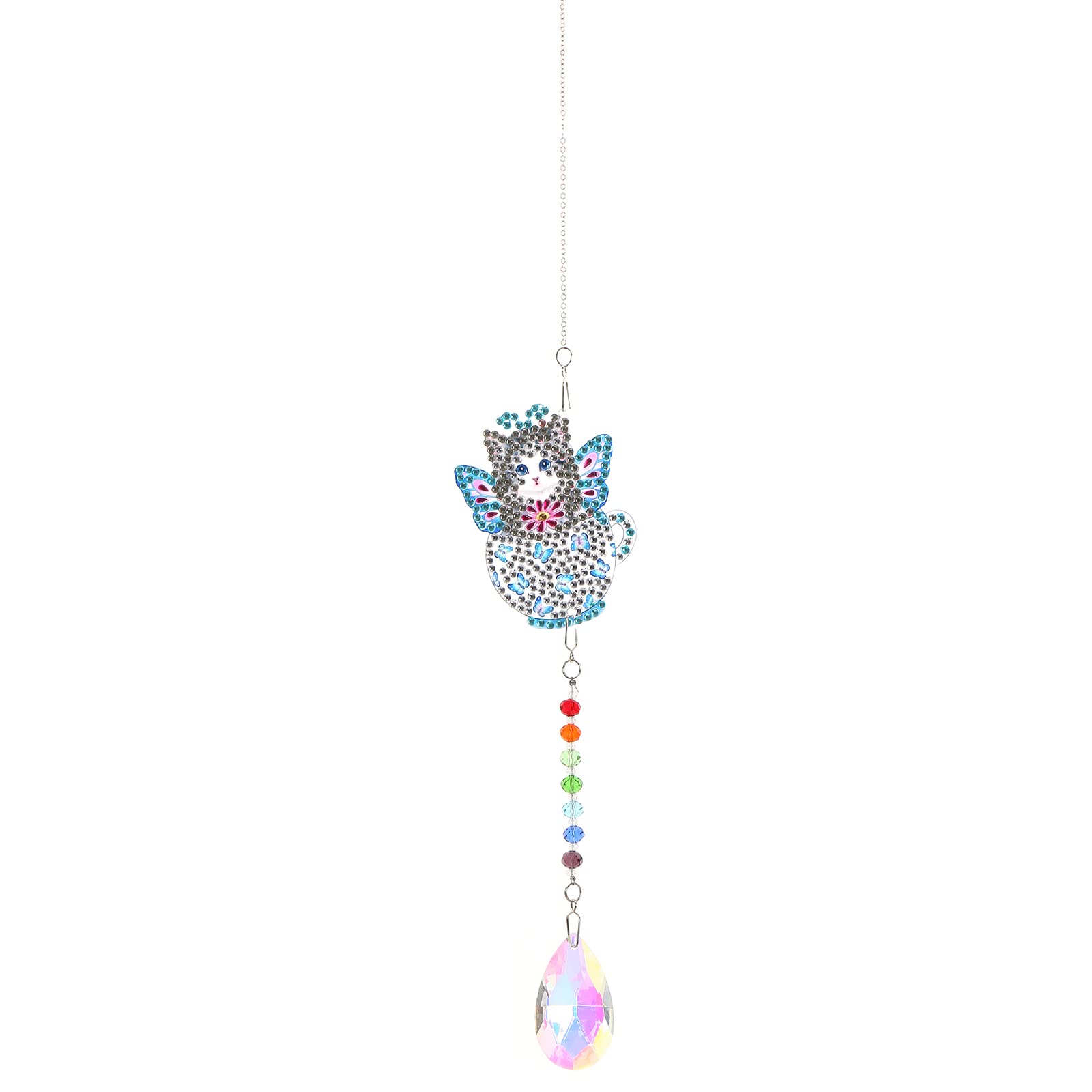 5D Diamond Painting Wind Chime Suncatcher Kits DIY Window Hangings Sun Catchers Diamond Art Crystal Hanging Decoration for Home, Garden, Bedroom, Indoor and Outdoor (Blue Cat)