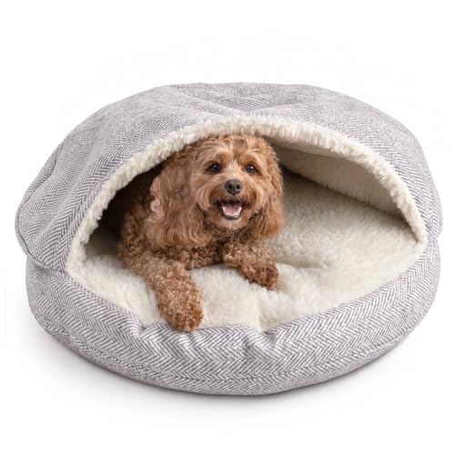 Image of Snoozer Cozy Cave Dog Bed, Round Covered Dog Bed, Palmer Dove (S)