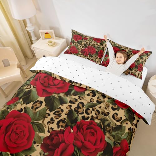 Housse de couette léopard imprimé rose en microfibre résistante avec 3 pièces Manfei - 3
