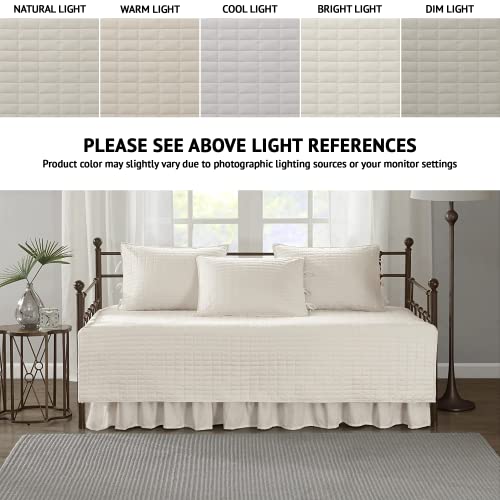 Image of Comfort Spaces Daybed Cover - Luxe Double Sided-Quilting, All Season Cozy Bedding with Bedskirt, Matching Shams, Kienna Ivory 75 inchx39 inch 5 Piece