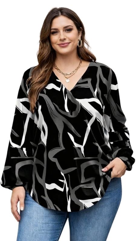 Viscose Rayon Abstract Pattern Top for Women | A Line Tops | Summer Kurta | V-Neck Top | Short Kurti for Women| Full Sleeves | NG-025 Bl.White-4XL-image-26