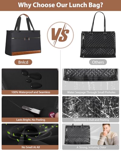 Bnlcd Lunch Tote Bag for Women - 15.6 Inch Laptop Work Bag with Insulated Lunch Compartment - Large Capacity Quilted Computer Handbag - Leakproof Lunch Box for Women Adults, Black - image 7