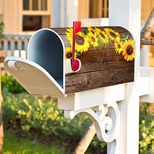 Texupday Fall Sunflower Wood Board Decoration Mailbox Cover With Magnetic Strip Summer Autumn Mailbox Wraps Post Letter Box Cover Standard Size 21" X 18" For Garden Outdoor Yard Decor #TOP4