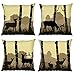 Bonhause Juego de 4 Funda de Cojín 45x45cm Silueta de Ciervo del Bosque Estilo Nordico Poliéster Lino Fundas de Almohada para Cojines Decorativos para Sofá Cama Coche Hogar