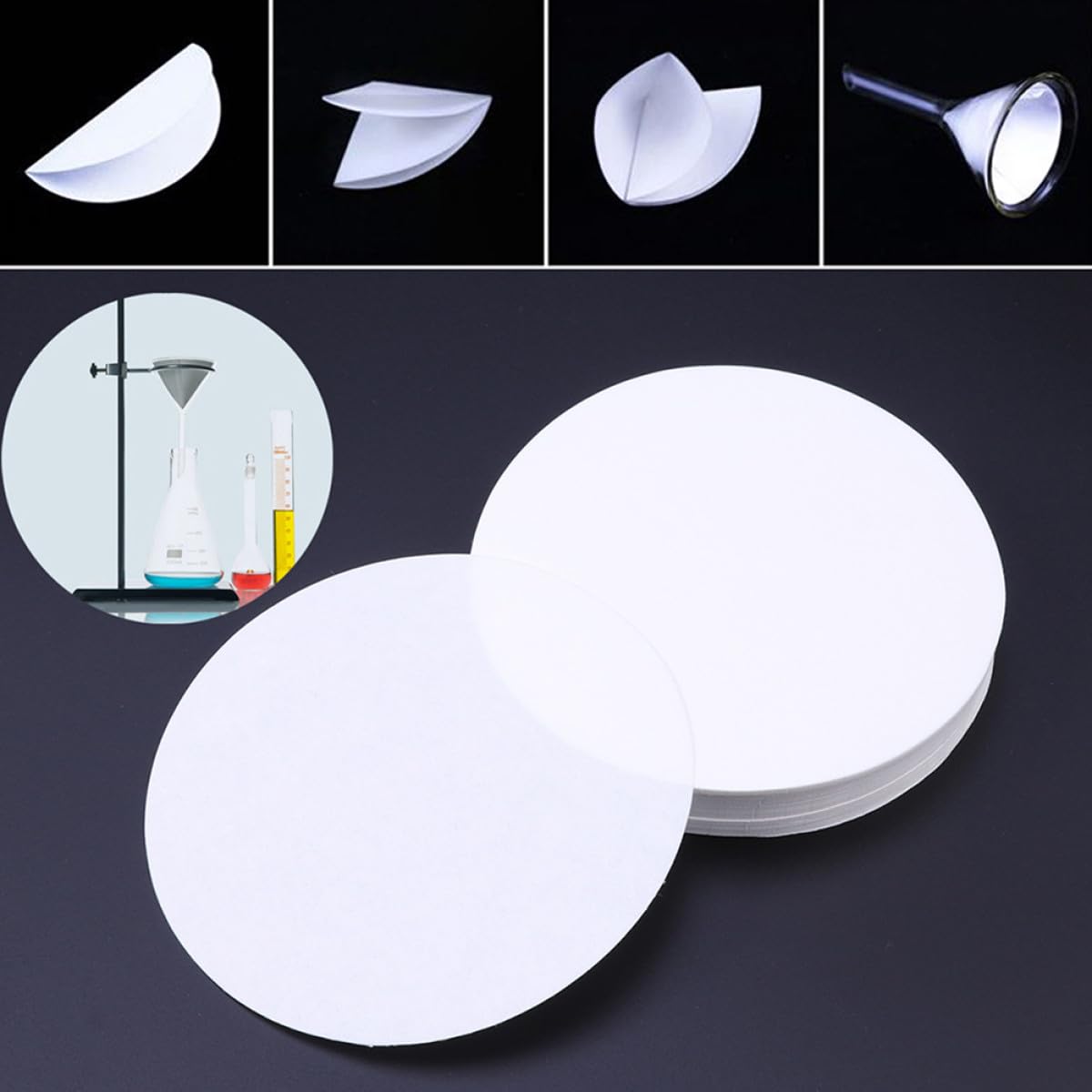 Zerodeko 3 Schachteln Qualitatives Filterpapier 15cm Durchmesser aus Papier mit Mittlerer Durchflussrate für Schullabor und Chemieanwendungen