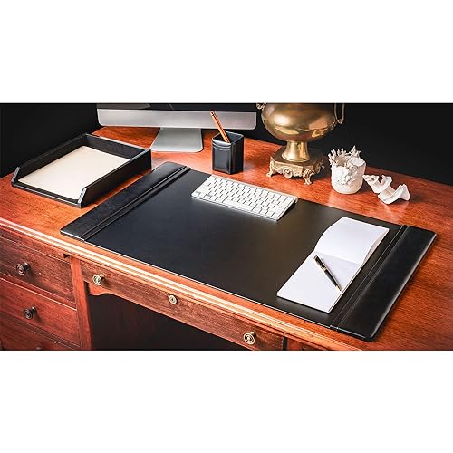Dacasso Ensemble de bureau classique en cuir noir – 3 pièces essentiels d'organisation de bureau avec sous-main – Décoration de bureau de luxe et...