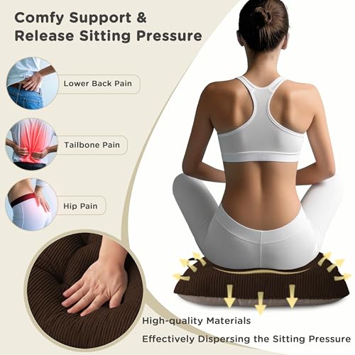 Image of AddGrace Chair Cushions for Dining Chairs Set of 2 Non-Slip Kitchen Seat Cushions with Ties Tufted Thick Seat Pads for Indoor Kitchen Dining Furniture 17 inchx16 inchx3 inch Dark Brown