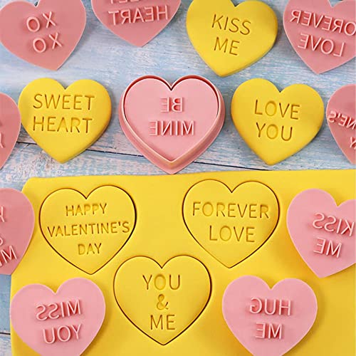10 Pieces Valentine's Day Cookie Stamps Cookie Moulds For Baking Cookie Mould Love You Pink Heart Shape Cookie Mould Set Kitchen Tools (Valentine's Day B) #TOP3