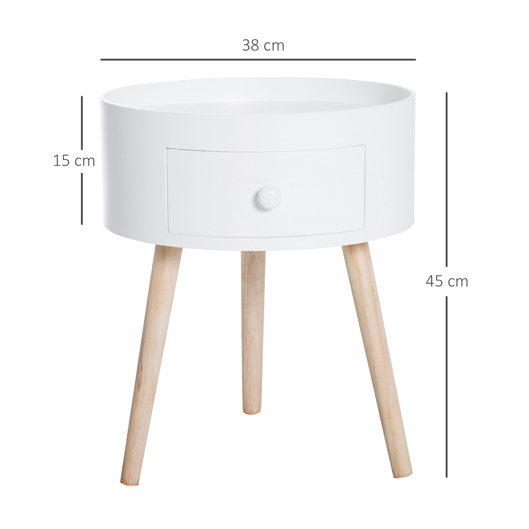 HOMCOM Tavolino da Salotto Moderno in Legno, Tavolino Rotondo con Cassetto, Tavolino da Caffè per Soggiorno e Camera, Bianco