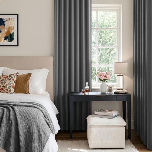 Image of ANRODUO Grey Back Tab Blackout Curtains 92 Inch Long 2 Panels