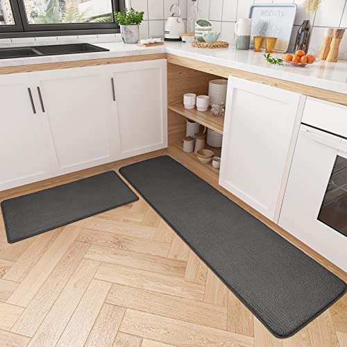 Color&Geometry Kitchen Rugs, Kitchen Rug Set 2 Piece, Kitchen Runner Rug Kitchen Rugs and Mats Non Skid Washable Kitchen Floor Sink Mat, Comfort Standing Kitchen Rugs, 17"x29"+17"x79", Black