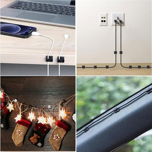 100 PCS Adhesive Cable Clips Wall Wire Holder, Strong Cord Clips, Cord Organizer Durable Strong Cable Wire Management for Car, Office and Home (Black+White)
