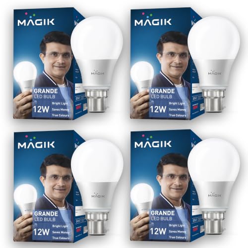 Image of MAGIK Grande 12W LED Bulb | Cool White (6500K) | B22 Base | High Brightness LED Lamp for Home & Office, Energy Efficient, Long Life with Wide Light Spread | Pack of 4