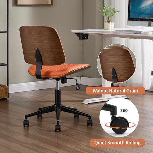 Image of Armless Rolling Office Desk Chair, Adjustable Height Computer Chair, Orange