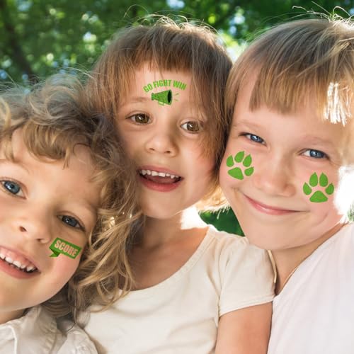 180-Pcs-Team-Spirit-Temporary-Tattoo-2-15-Face-Body-Paw-Go-Team-Cheer-Tattoo-Removable-Glitter-School-Spirit-Stickers-for-Classroom-Cheerleading-Teams-Carnival-Sports-Games-Green