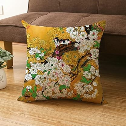 Ayoiow Sofakissenbezug 40x40cm, Zierkissenbezüge Kissenbezüge Dekokissen Leinen Blumen Zweig Vogel Malerei Couchkissen Bezug Kissenbezüge Deko 16x16 Inch – Bild 6