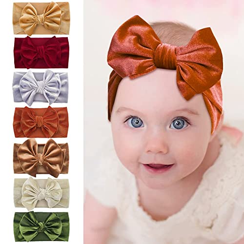 Red Baby Girls Headbands - Stretchy Velvet Hair Bow Headbands, Solid Color Wide Turban Knotted Big Bow Elastic Hairbands, Headwraps Accessories for Newborn Infant Toddlers3
