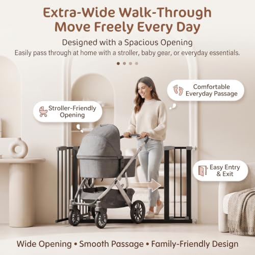 Image of StarAndDaisy Baby Safety Gate for Stairs, Doorways & Hallways, Child Safety Gate with Dual Lock, Auto-Close, No Drill Pressure Mount, Staircase Gate Baby Safety | Safety Gate for Kids Home | Black
