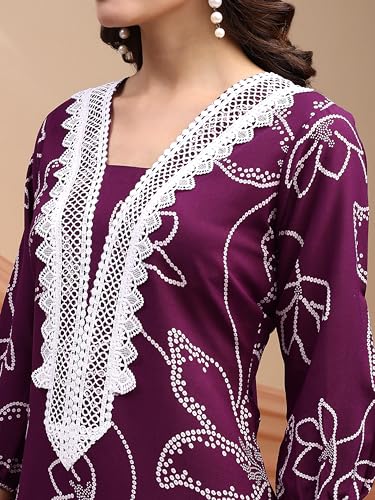 Image of EthnicJunction Women's Poly Rayon Bandhani Print A-line Kurta | Ethnic Kurta