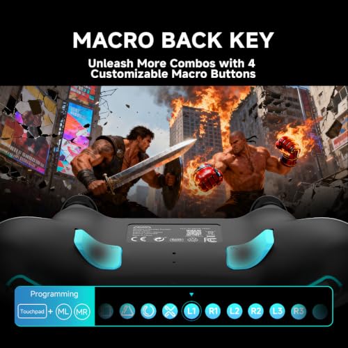Image of ASRVA Black Wireless Pro Controller for PS5, Hall Effect Joystick No Drift, 4 Back Paddles, Macro, Gyro, 1000mAh, RGB, Compatible with PS5 /Pro /Slim /PC /iOS /Android