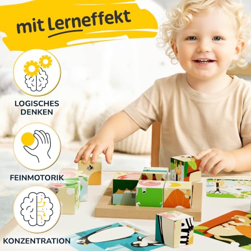 Merle Toys 6-in-1 Würfelpuzzle ab 2 Jahre, Holzpuzzle ab 2 Jahre, FSC, Löwe – Ansicht 4
