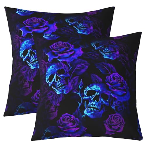 Homemissing Lot de 2 housses de coussin motif tête de mort en sucre pour enfants, garçons, filles, adolescents, tout-petits, 45 x 45 cm, violet et bleu