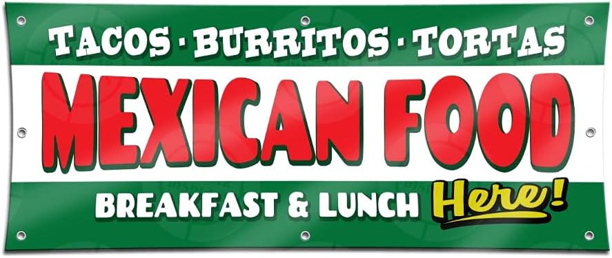 MEXICAN FOOD Banner Lunch Breakfast Tacos Burritos Tortas (3ft X 9ft) Vinyl Sign Poster Restaurant Supermarket
