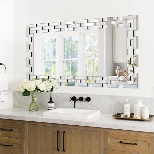 Chende 47''x32'' Frameless Glass Wall Mirror, Modern Decorative Rectangle Mirror