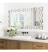 Chende 47''x32'' Frameless Glass Wall Mirror, Modern Decorative Rectangle Mirror for Living Room,...