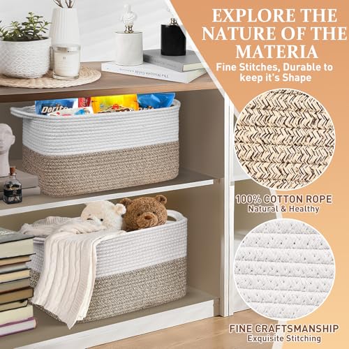 Lychico Cotton Rope Woven Basket with Handles for Shelves,Toys,Book, Cloth Storage Baskets Bin for Organizing, 33x25x22.5cm Toy Decorative Organizer for Living Room, Bathroom - White&Brown - Cosy Home Interiors Lychico Cotton Rope Woven Basket with Handles for Shelves,Toys,Book, Cloth Storage Baskets Bin for Organizing, 33x25x22.5cm Toy Decorative Organizer for Living Room, Bathroom - White&Brown - Image 4