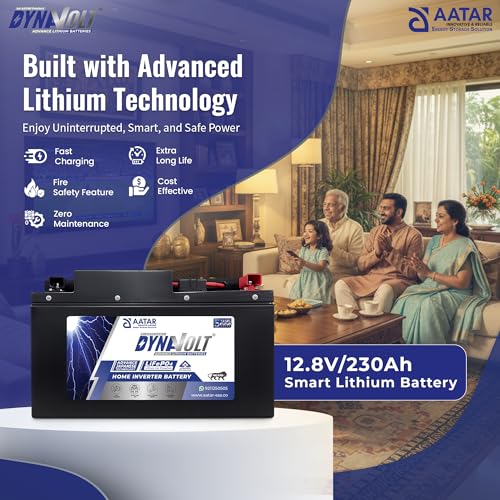 Image of DYNAVOLT 12.8V 230Ah LiFePO4 Lithium Inverter Battery, 7+ Hours Backup, Fast Charging, Zero Maintenance, 5 Years Warranty