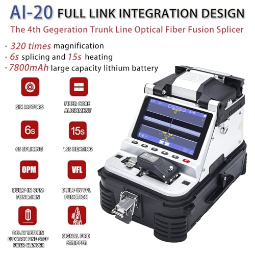Image of AI-20 Fiber Fusion Splicer Core Alignment Automatic FTTH Fiber Optical Welding Machine 6s Splicing Six Motor 15s Heating Built-in VFL & OPM Function with Highly Integrated Cleaver(7800mAh)