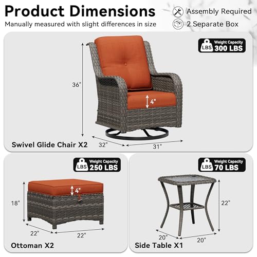 Image of 5 Piece Outdoor Wicker Patio Furniture Set, Outdoor Swivel Rocker Patio Chairs Set with Thickened Olefin Cushions, High Back and Deep Seating, Hand-Woven PE Rattan for Porch, Deck
