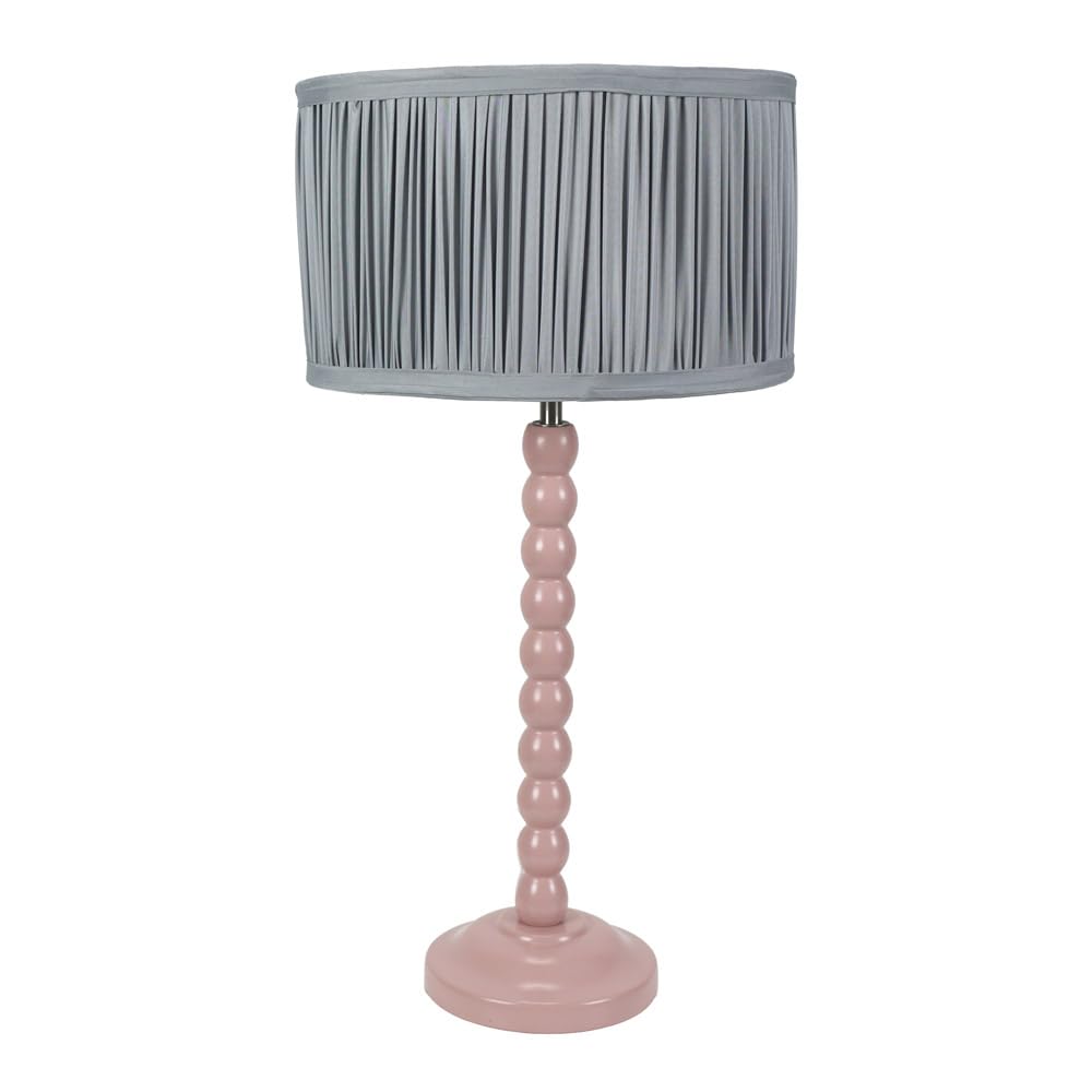 ValueLights | Rose Pink Bobbin Stem Table Lamp with Powder Blue Ruched Pleated Shade Living Room Bedroom Light | Table Lamps, Home Décor & Improvement Essential | Included LED Bulb