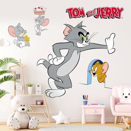 Tom and Jerry Wall Stickers for Kids Room – Cartoon Character Removable Vinyl Decals, Waterproof Cute Wall Art for Bedroom, Nursery, Playroom,...