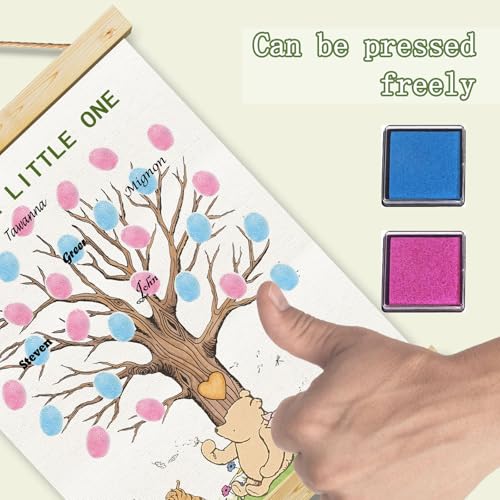 Image of QZCYU Winnie Baby Shower Decorations, Gender Reveal Party Decorations, Gender Reveal Fingerprint Tree,Boy or Girl Gender Reveal Supplies Fingerprint Tree Canvas