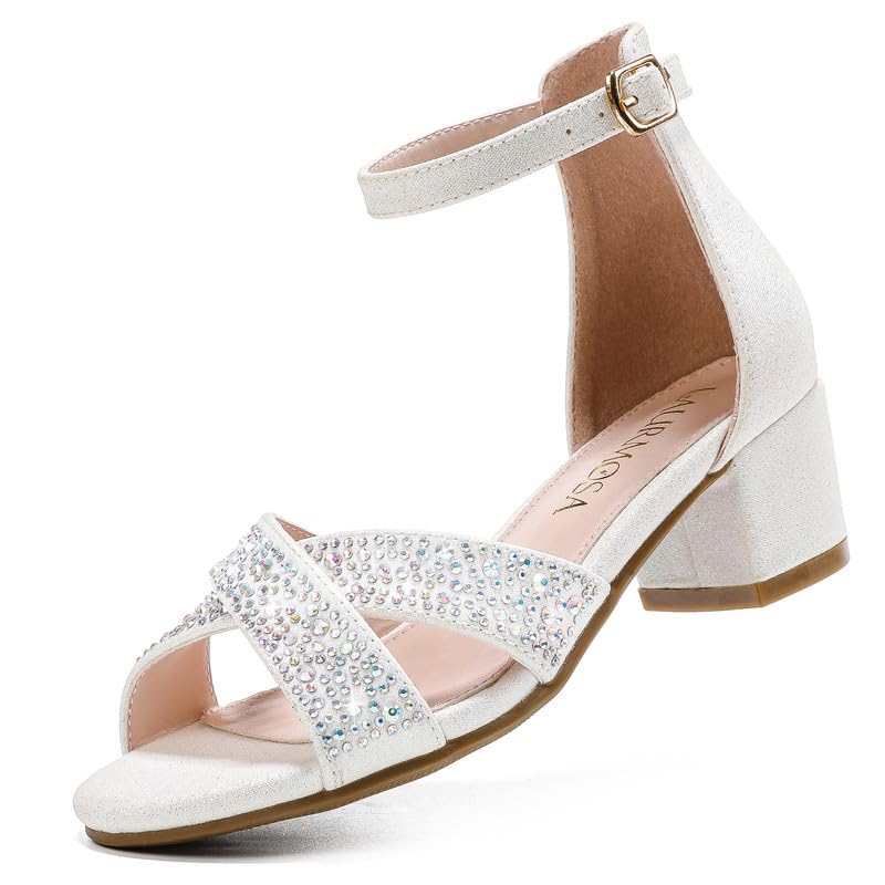 LAURMOSA High Heels for Kids Sandals for Girls Dress Shoes Flower Girl Shoes Open Toe Ankle Strap Block Chunky Heels for Toddler Little Big Kids Low