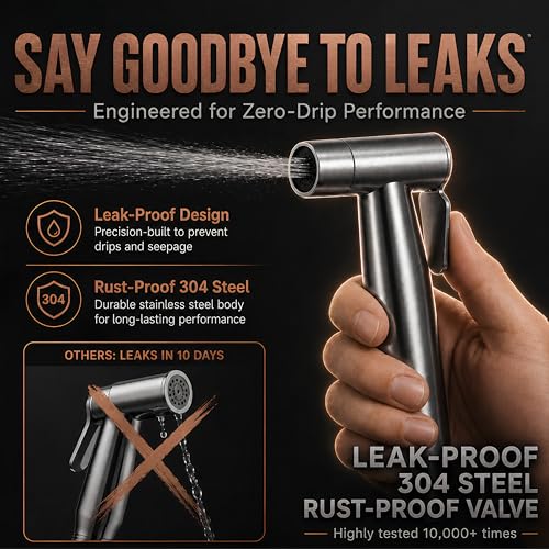 Image of Health Faucet Stainless Steel Handheld Bidet Sprayer | Bathroom Hand Shower | Leakproof, Rust Resistant | Easy Installation | Jet Spray Only