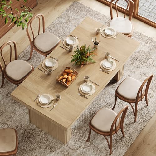 Tribesigns 63 Inches Farmhouse Dining Table for 6, Modern Kitchen Table with Fluted Line for Dining Room, Living Room, Natural - Image 4