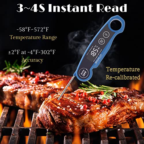 Brapilot Meat Thermometer Rechargeable For Cooking - 3~4S Instant Read Candy Cooking Food Thermometer, Led Display, Temperature Calibration Waterproof For Oil Deep Fry Bbq Grill Smoker (Blue) #TOP3