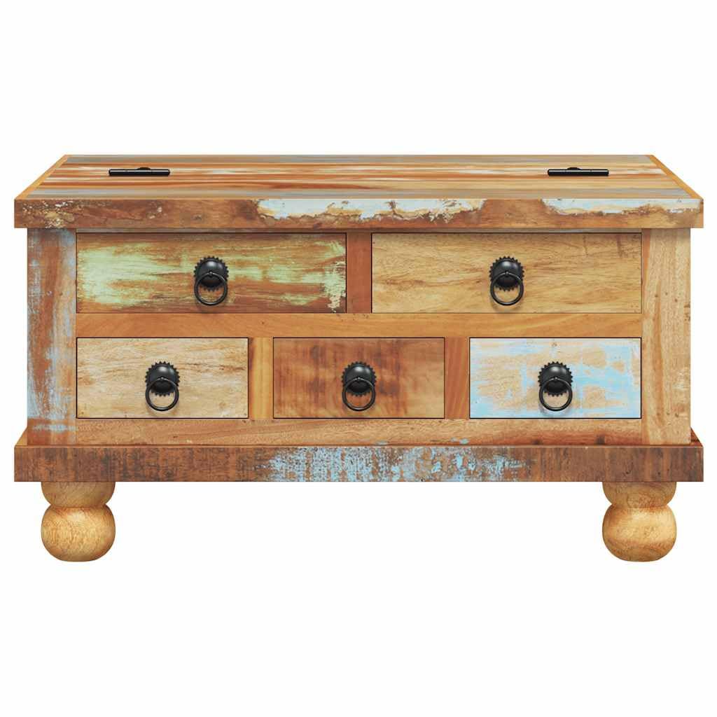 Générique Vintage przemysłowy stolik kawowy z odzyskiwanego drewna 70x70x38 cm, stolik pomocniczy z 5 szufladami i komorą wewnętrzną, ręcznie wykonany z drewna tekowego z drewna akacjowego, styl