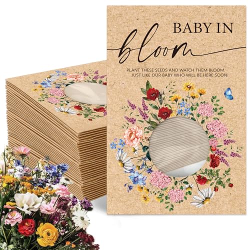 Image of FYSUIMU 50Pcs Wildflower Seed Packets Baby in Bloom Kraft Envelopes with Window Resealable Rustic Floral Seed Storage Pockets for Garden Office Party Favors Supplies, 2.8 x 3.9 inch