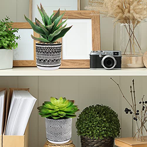 Winlyn Set Of 3 Assorted Small Potted Succulents Arrangement Artificial Succulent Plants In Black And White Geometric Pots For Table Centerpiece Windowsill Shelf Indoor Outdoor Garden Greenery Decor #TOP4