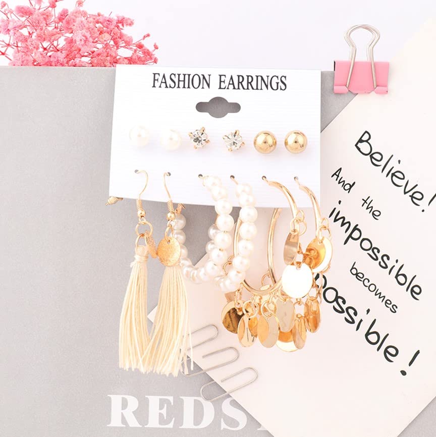 Image of ANNACREATIONS Stylish combo of pearl stud hoop earrings set for Women Girls