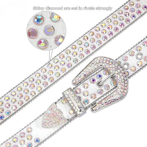 Genuine Leather Unisex Western Rhinestone Belt, Bling Diamond Studded Leather for Jeans and Pants3