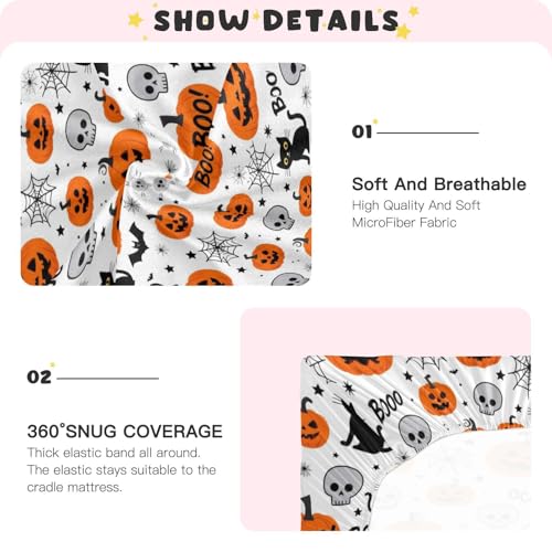Image of Caikeny Fitted Crib Sheet for Boys Girls Cartoon Halloween Pumpkin Baby Crib Sheets Bassinet Sheets Crib Mattress Bed Sheets for Toddler Newborn Infant 27 x 39 in