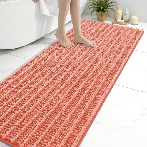 Image of Arotive Luxury Bathroom Ruuner Rugs 70x24, Extra Soft Thick Absorbent Shaggy Chenille Bath Rugs, Machine Wash Dry, Bath Mats for Bathroom Floor, Tub and Shower, Home Decor Accessories, Coral