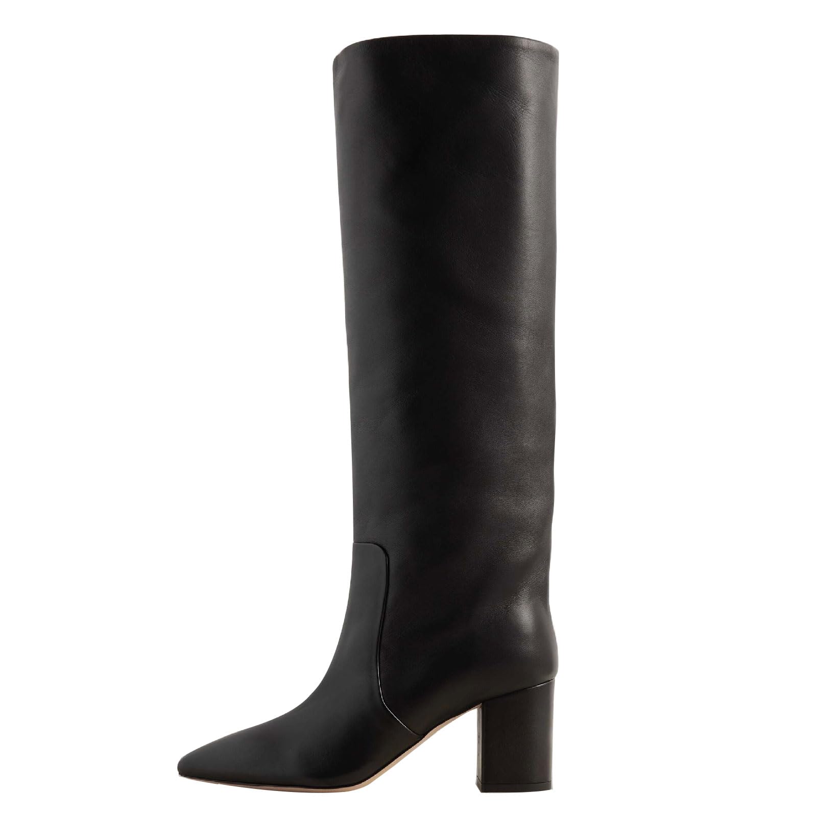 Womens Fashion Block Heel Knee High Boots Pointed Closed Toe Pull On High Chunky Heel Tall Boots Fall