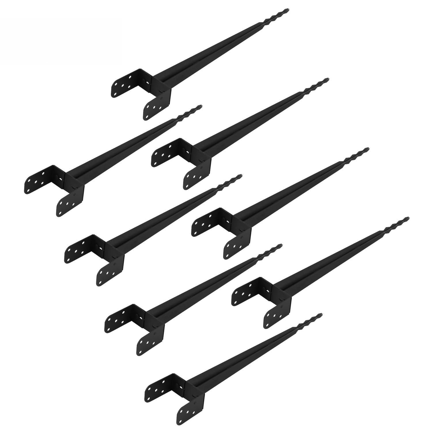 Juego de 8 casquillos de suelo dobles en forma de L de 70 cm con extremo dentado, fácil de empujar, soporte de poste ajustable hasta 165 mm, anclaje para postes de madera y metal, acero