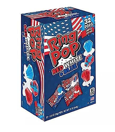 Ring Pop Hard Candy | Individually Wrapped Wearable Lollipop Suckers Snack Assorted Flavors | Birthday Party Pinata Gift Deco Prize Box Goodies (Red White & Blue) #TOP6